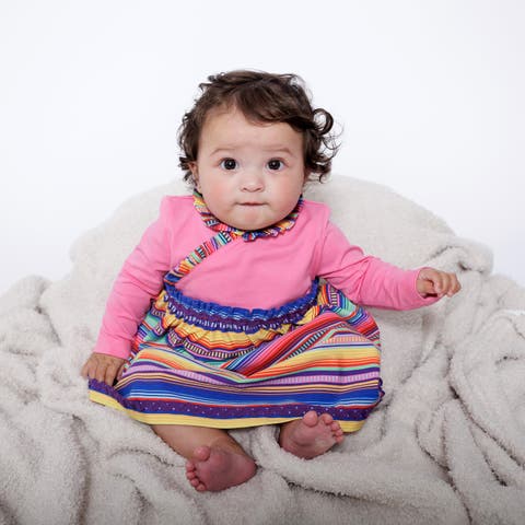 Baby Long Sleeve Ruffle Trim Dress and Bloomer Set