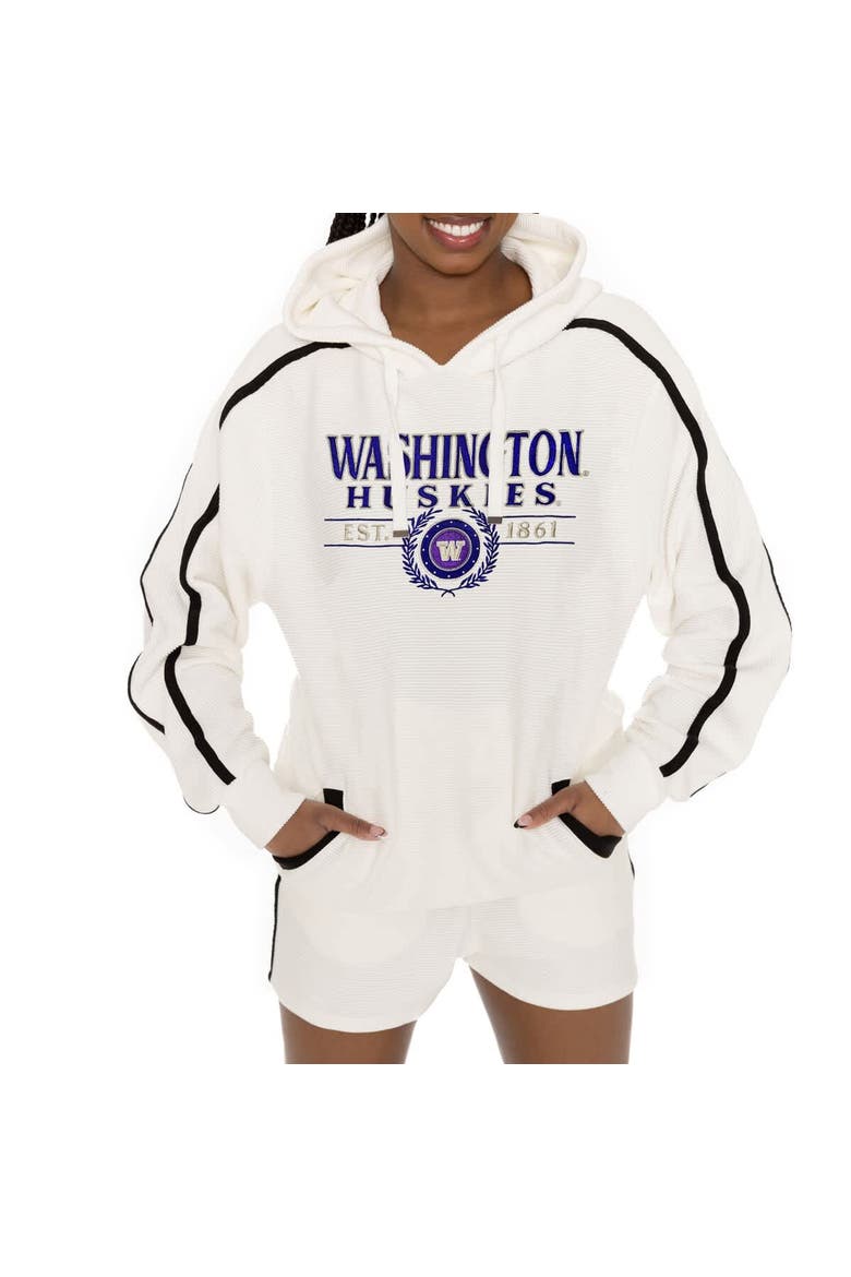 Men's Gameday Couture Cream Washington Huskies Down, Set, Go Hoodie and Shorts Lounge Set, Alternate, color, Cream