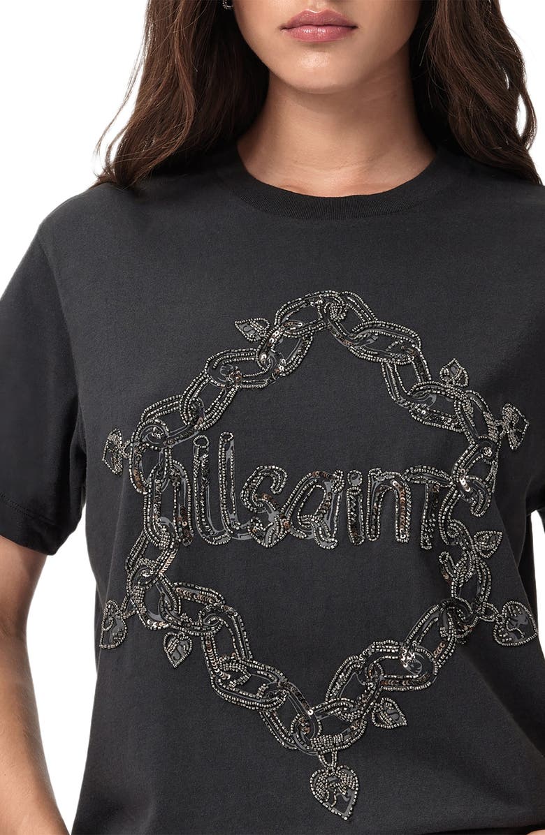AllSaints Link Embellished Cotton T-Shirt, Alternate, color, Washed Black