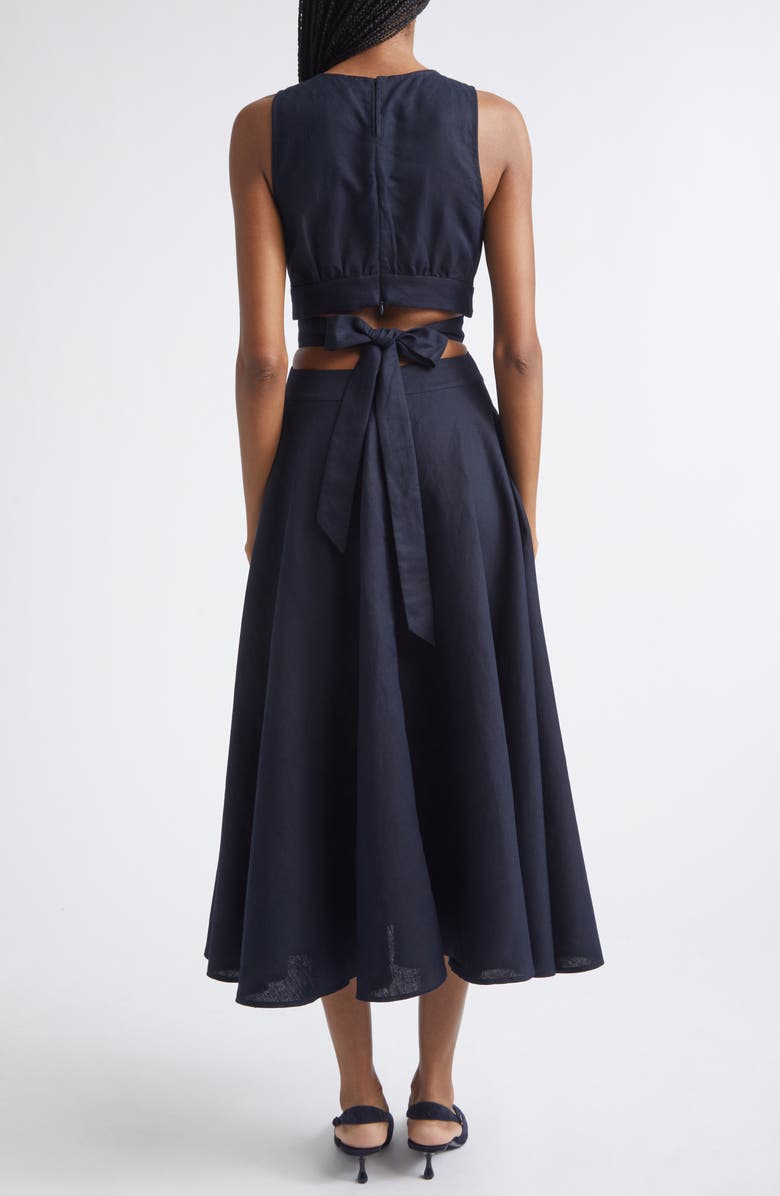 Reiss Hazel Cutout Detail Linen & Cotton Dress, Alternate, color, Navy