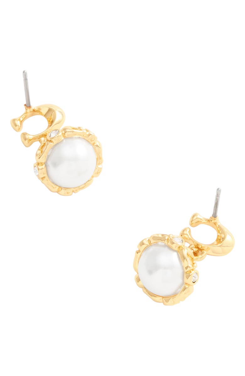 COACH Faux Pearl Orb Drop Earrings, Main, color,
