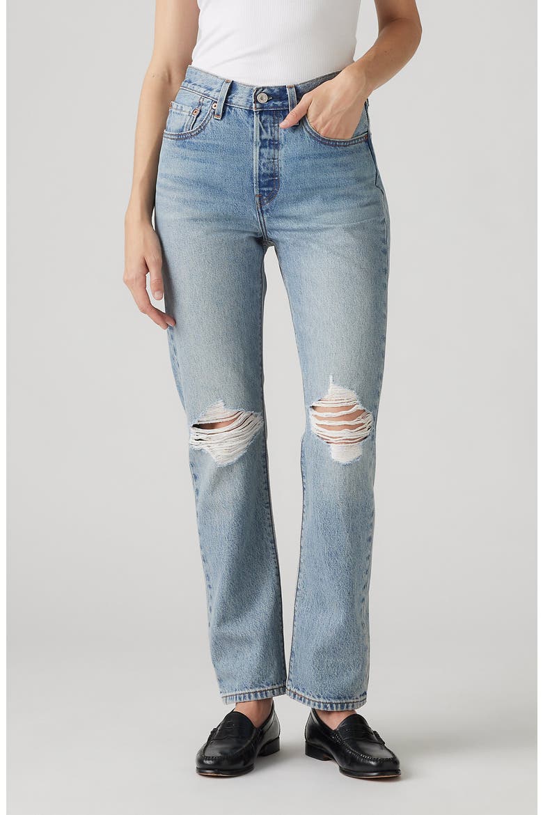 501® Ripped High Waist Straight Leg Jeans, Main, color, PLAN TO STAY