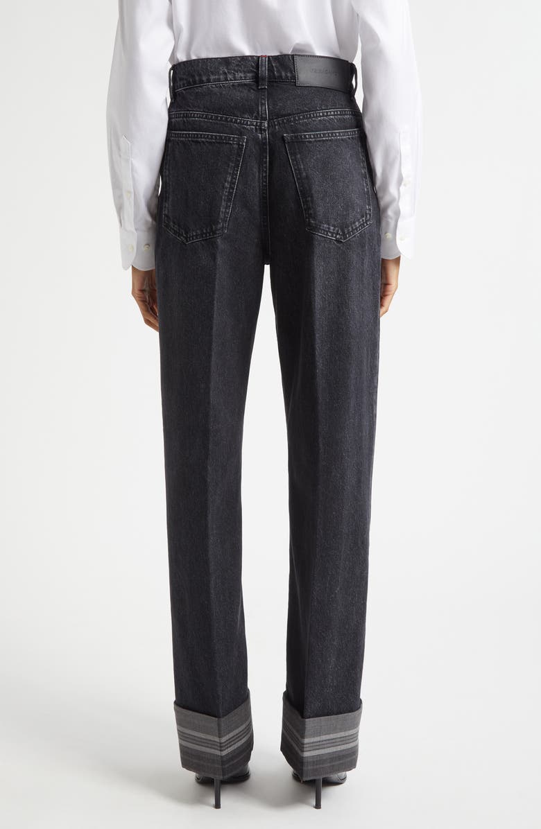 FERRAGAMO Contrast Cuff Straight Leg Jeans, Alternate, color, Nero