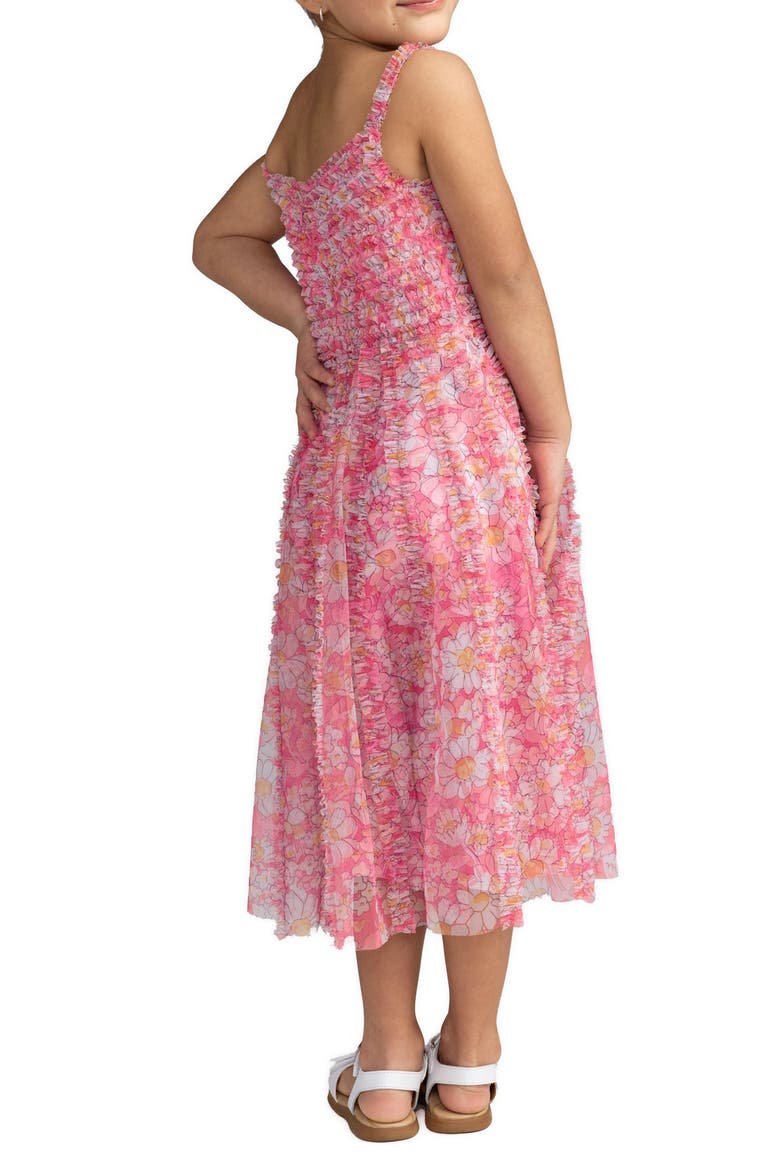 Girls Mesh V-Neck Floral Print Mini Dress, Alternate, color, Pink Multi
