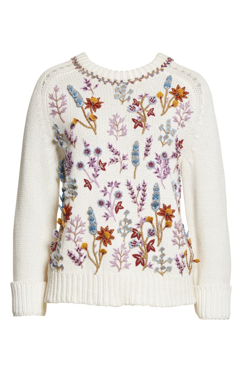 Adam Lippes Floral Embroidered Cotton Sweater, Alternate, color, 