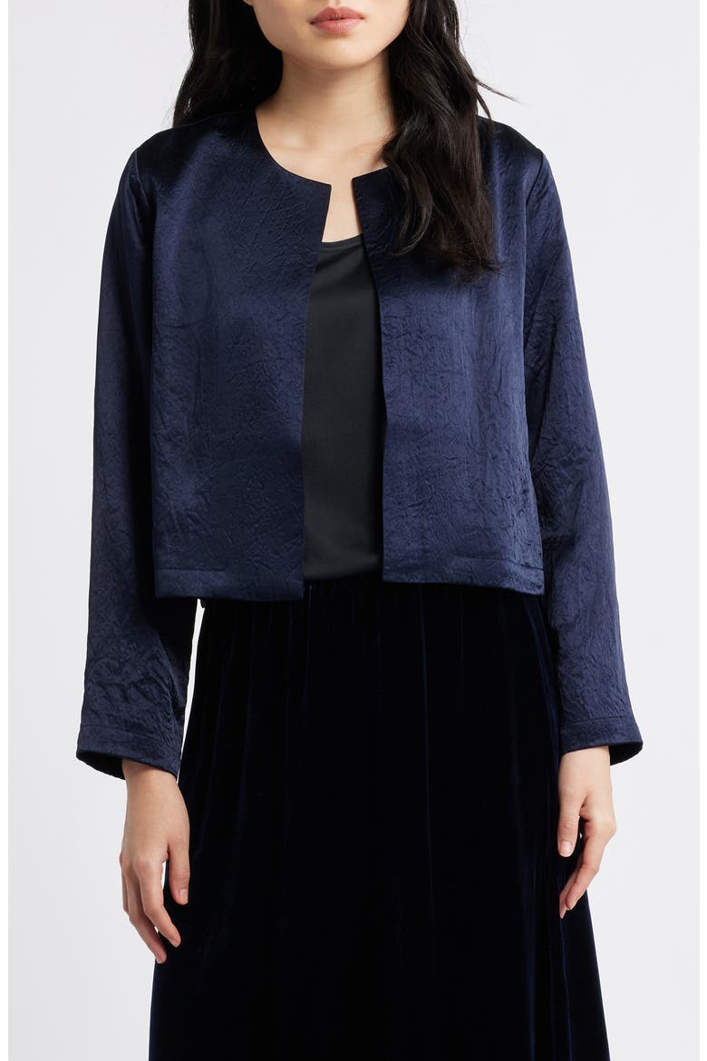 Crinkled Satin Crop Jacket, Main, color, INK