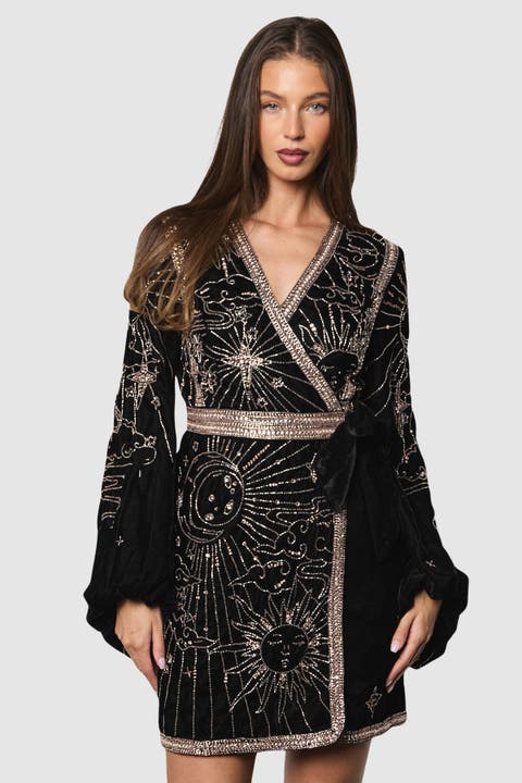 Party Sequin Velvet Wrap Mini Dress