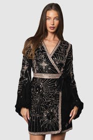 Coast Party Sequin Velvet Wrap Mini Dress