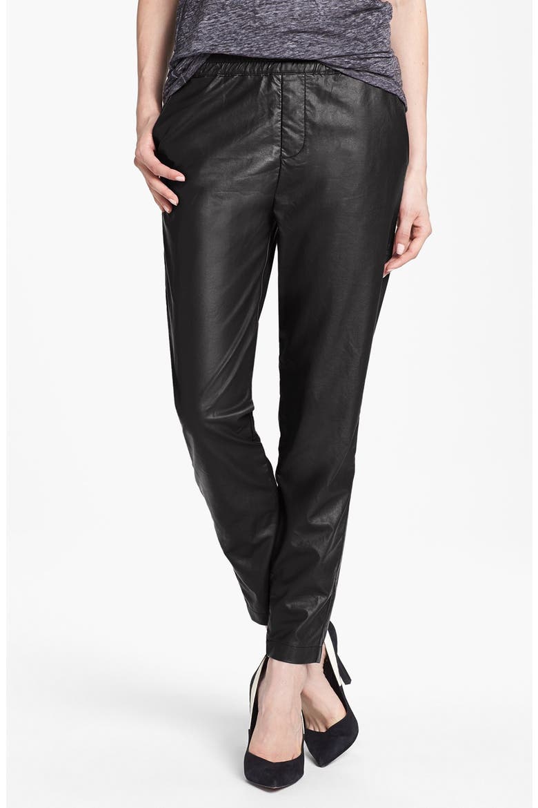 Faux Leather Track Pants, Main, color, BLACK