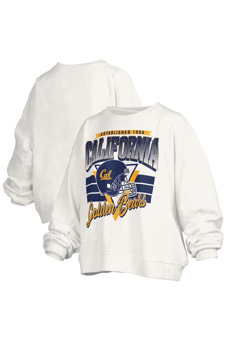 Women's Pressbox White Cal Bears Oversized Janice Retro Waist-Length Pullover Sweatshirt, Main, color, White