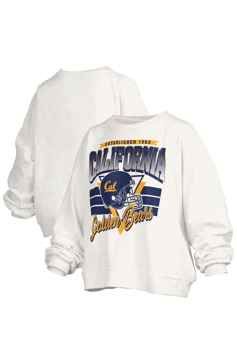 PRESSBOX Women's Pressbox White Cal Bears Oversized Janice Retro Waist-Length Pullover Sweatshirt, Main, color, White