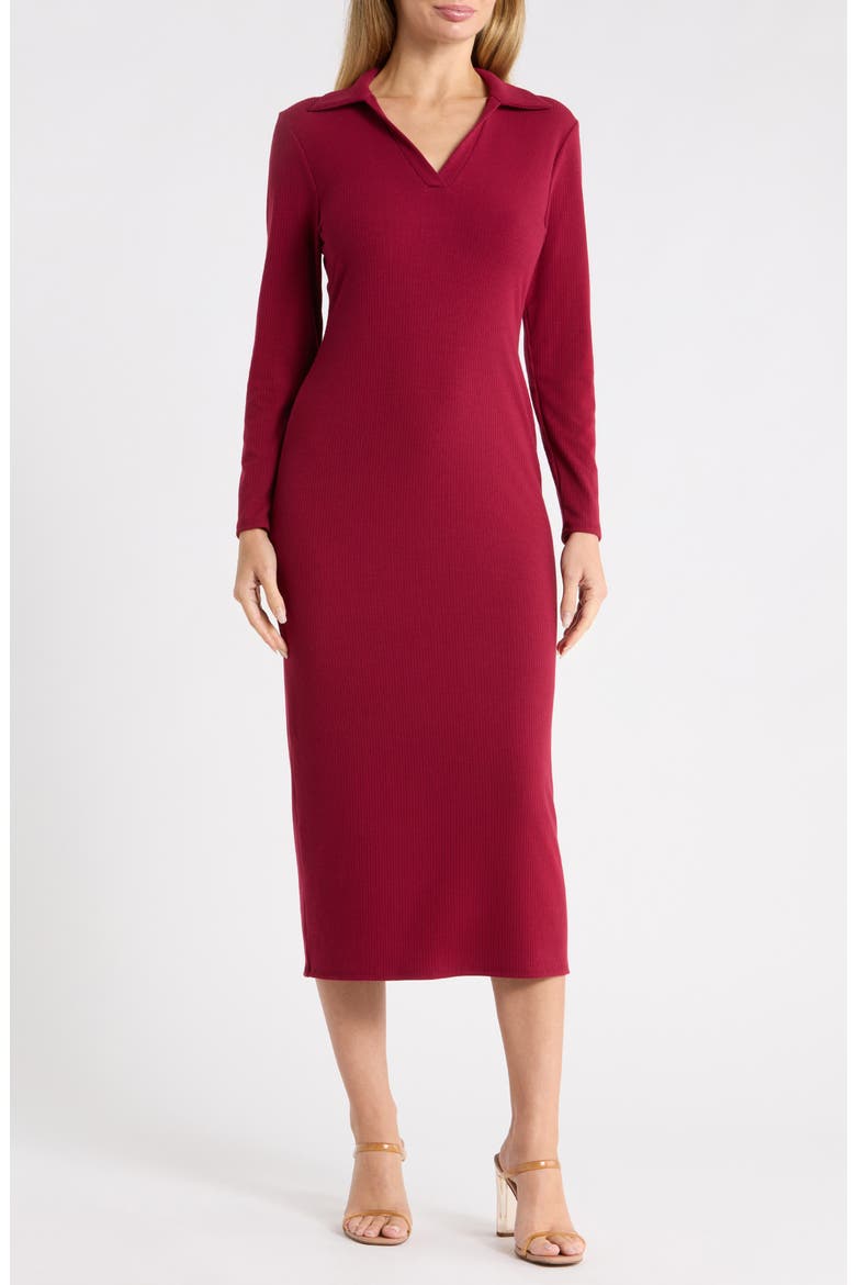 Rib Knit Polo Shirtdress, Main, color, WINE