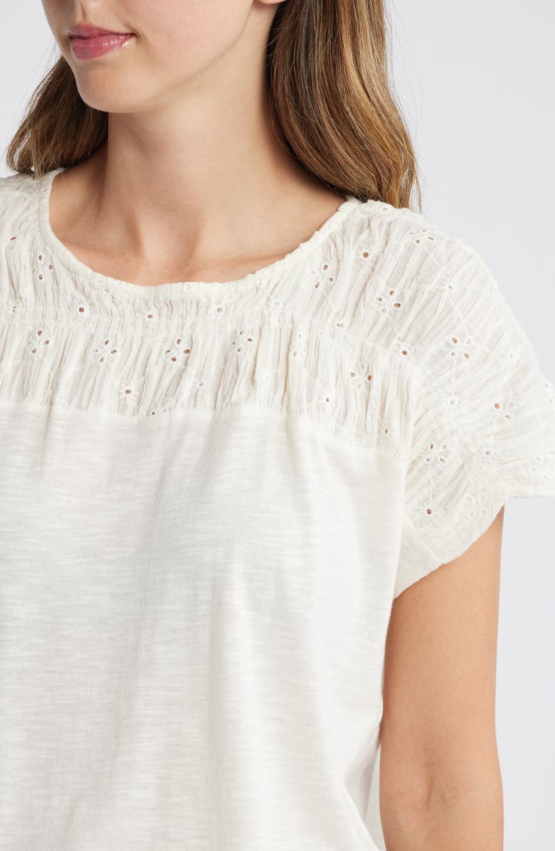 Lucky Brand Eyelet Yoke Mixed Media T-Shirt, Alternate, color, 