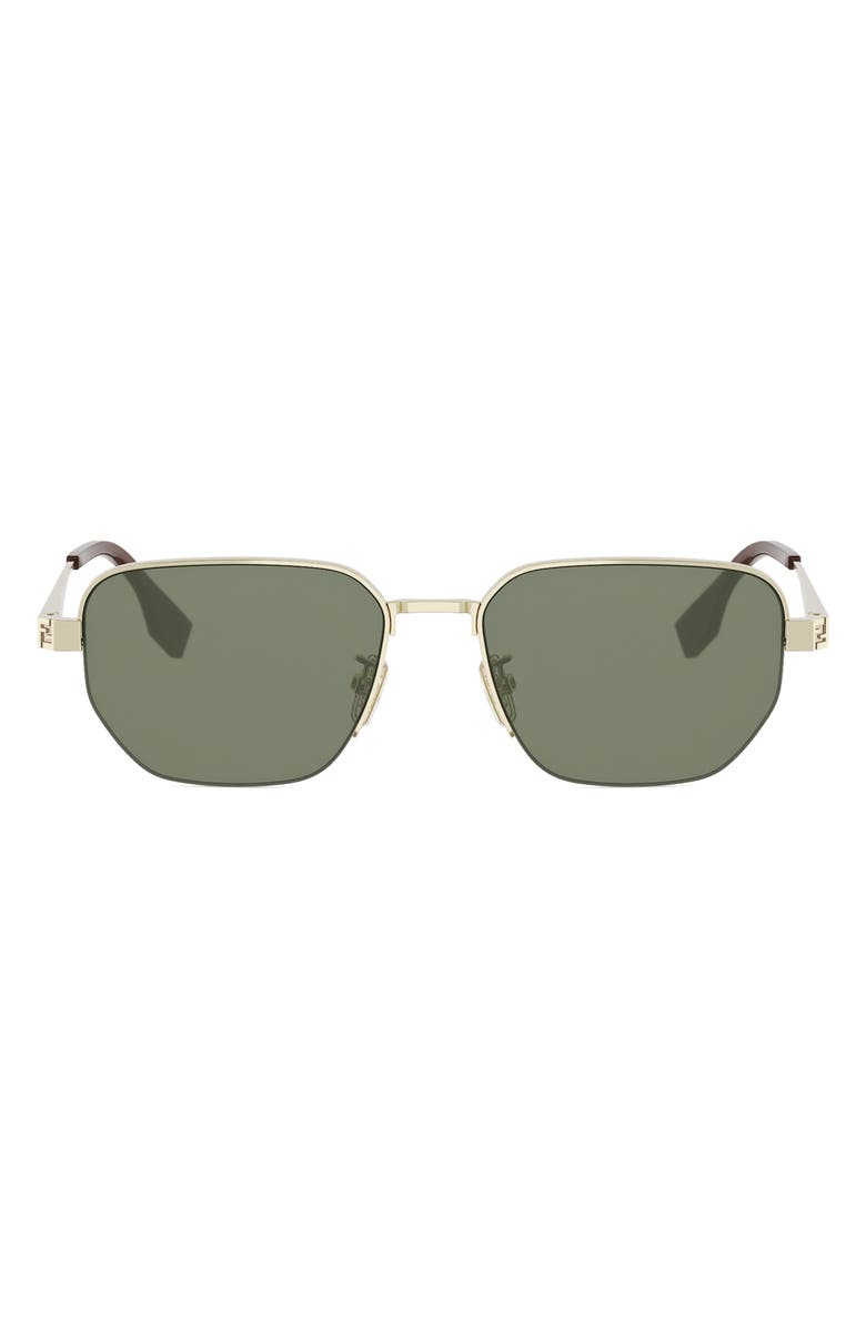 Fendi Sky 55mm Rectangular Sunglasses, Main, color, Gold / Green
