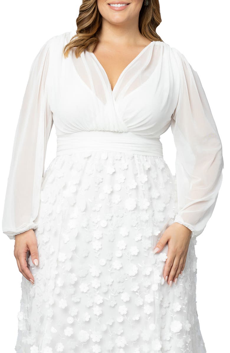 Kiyonna Enchanted Garden Long Sleeve Gown, Alternate, color, Ivory Blossoms