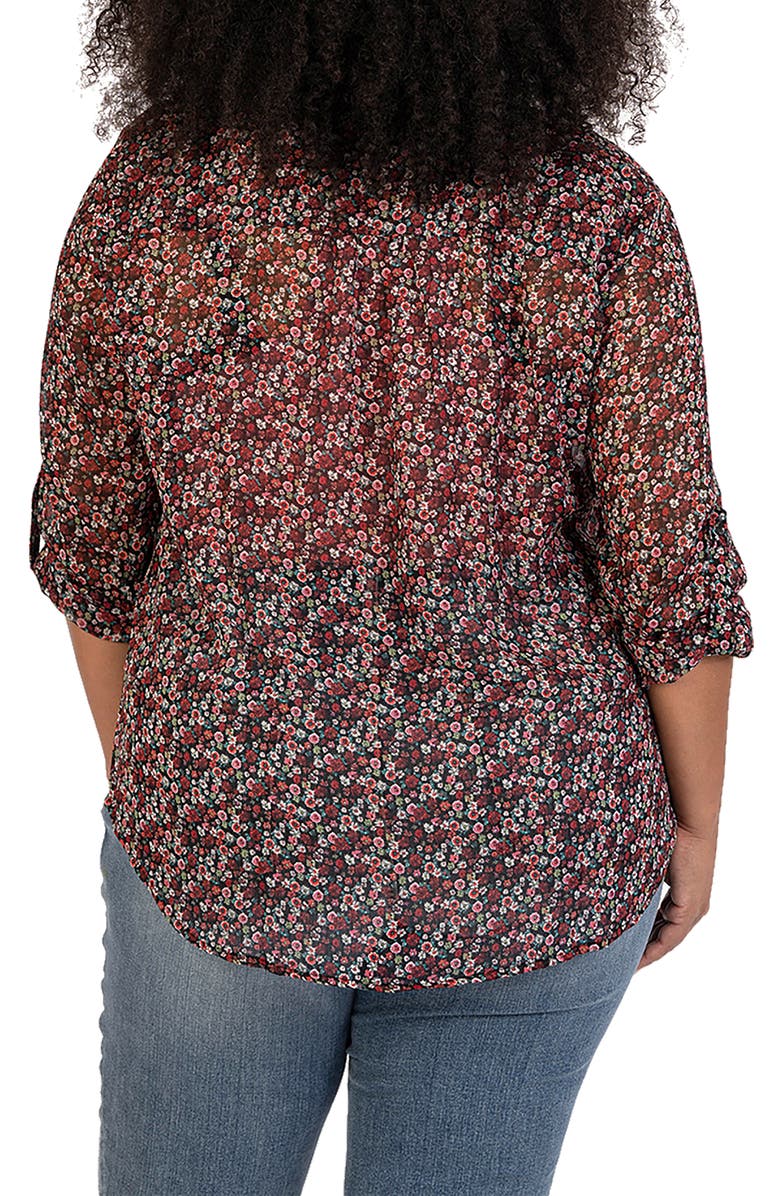 KUT from the Kloth Jasmine Roll Sleeve Top, Alternate, color, Santiago Redux-Black/ Green