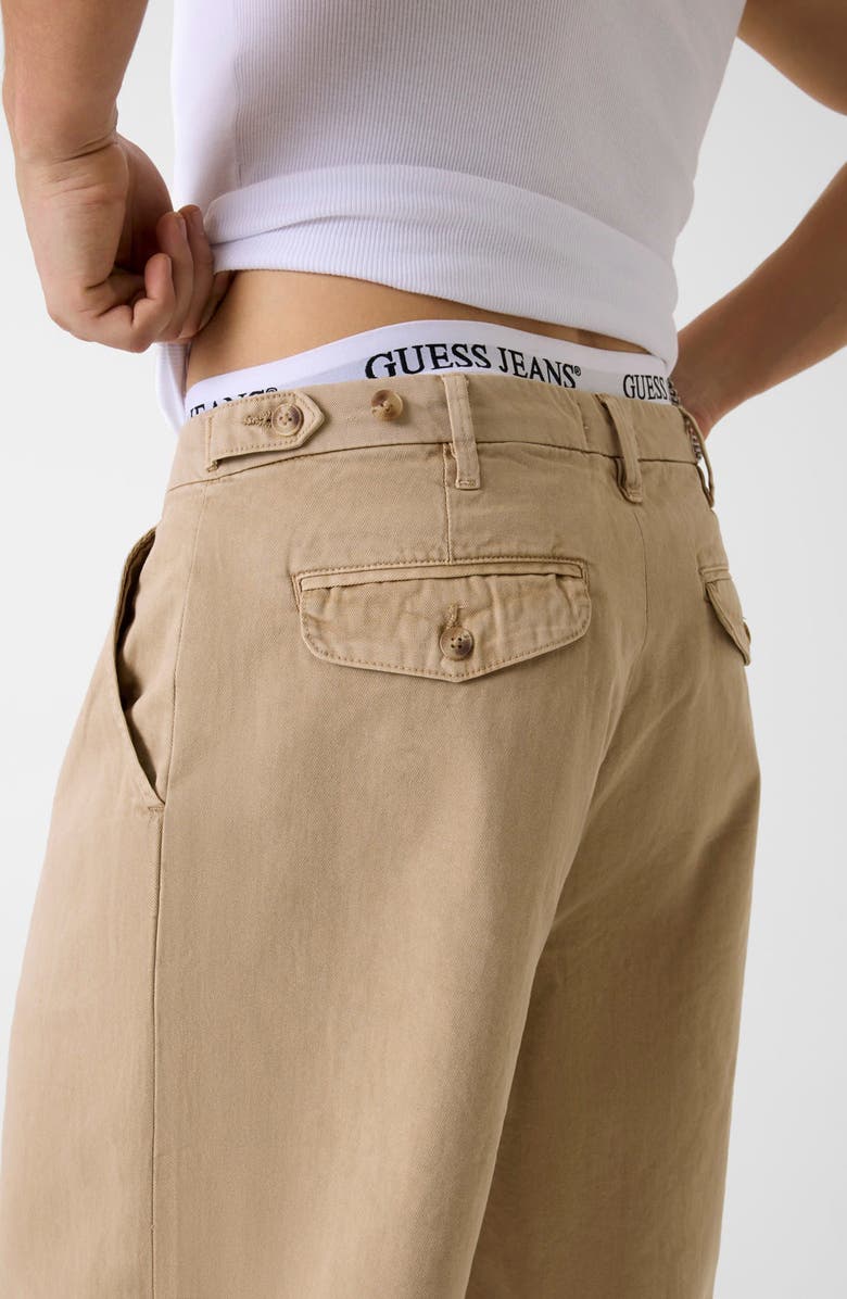 GUESS Pleated Baggy Denim Shorts, Alternate, color, Beige