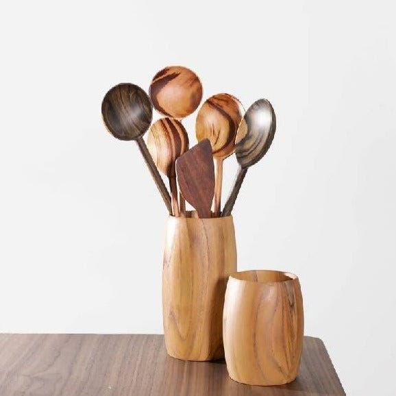 Itza Wood Teak Utensil Holder in Brown 