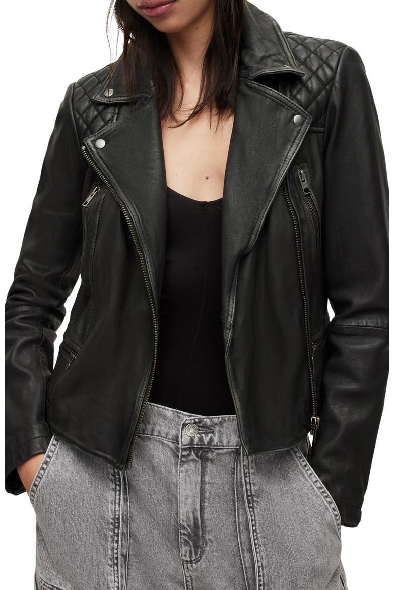 Cargo Leather Biker Jacket, Main, color, BLACK/ GREY