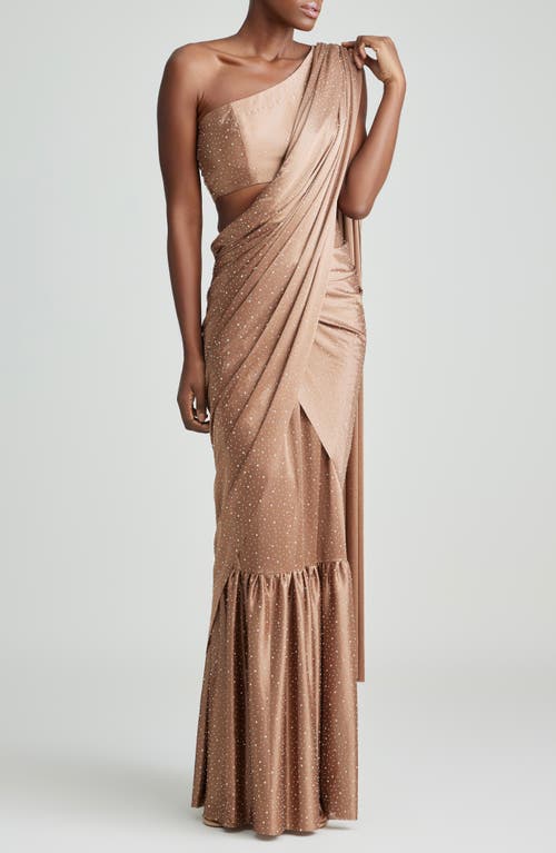 Holichic Remi Embellished Saree In Brown
