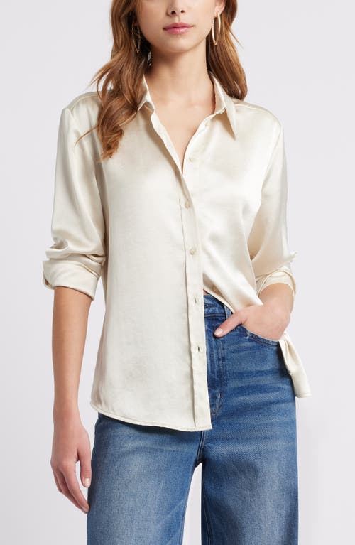 Open Edit Satin Button-up Shirt In Ivory Dove