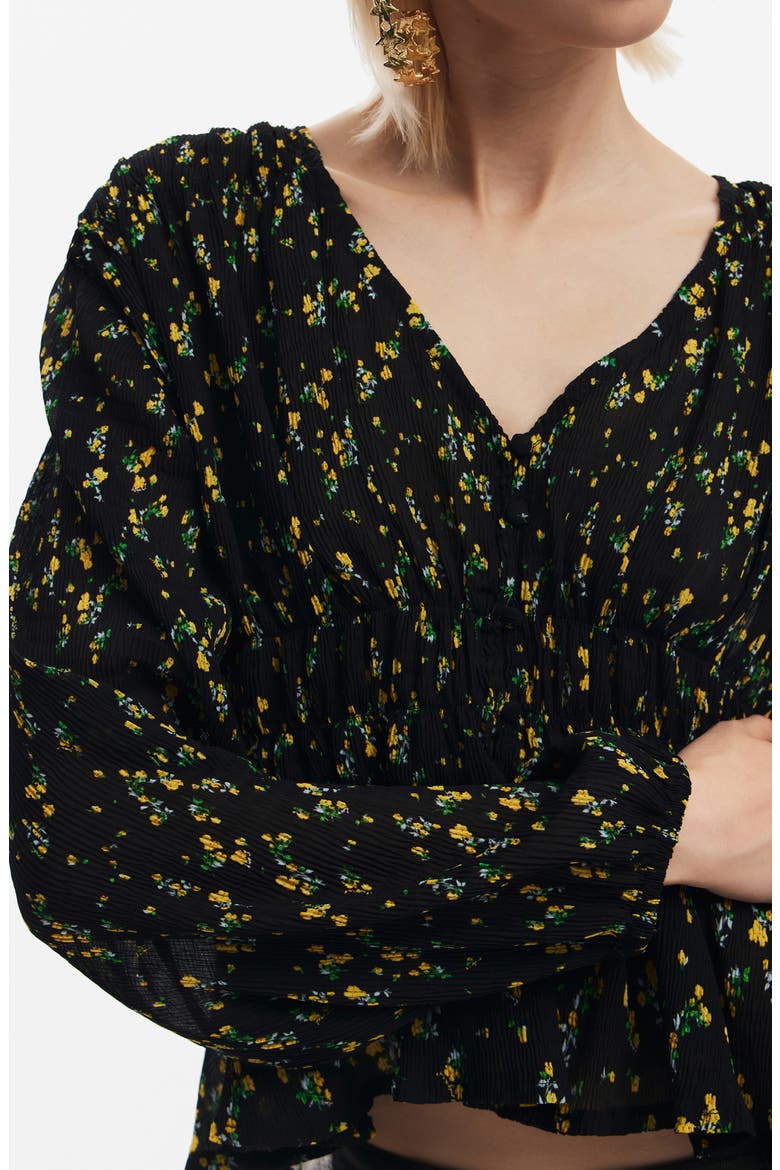 Okayama Floral Peplum Top, Alternate, color, BLACK