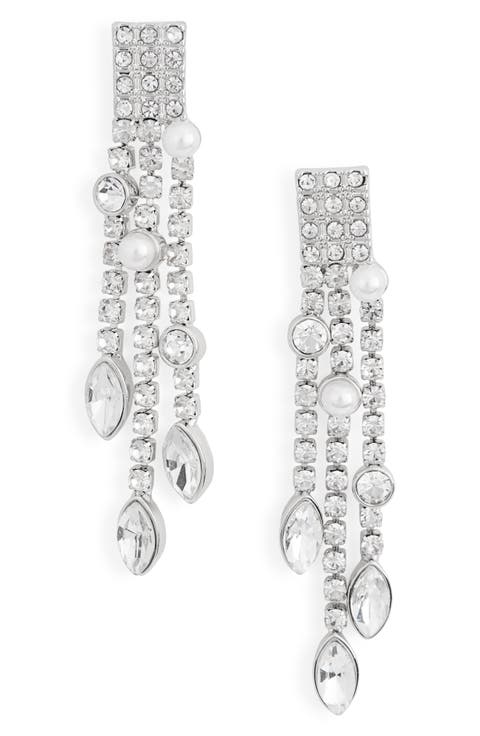 Crystal Pavè Faux Pearl Dangle Drop Earrings