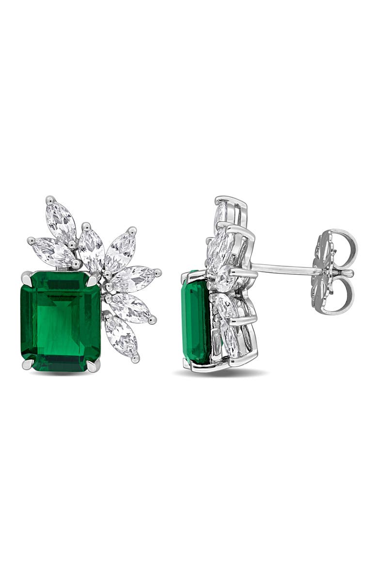 Sterling Silver Lab Created Emerald Stud Earrings, Main, color, GREEN