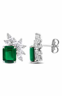 Sterling Silver Lab Created Emerald Stud Earrings