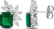 DELMAR Sterling Silver Lab Created Emerald Stud Earrings