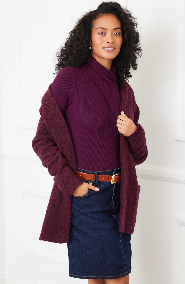 Karen Kane Bouclé Open Front Cardigan, Alternate, color, Eggplant