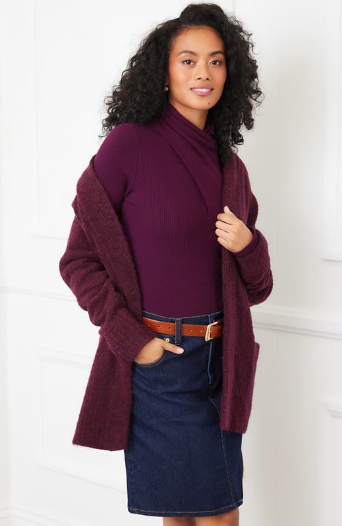 Karen Kane Bouclé Open Front Cardigan In Burgundy