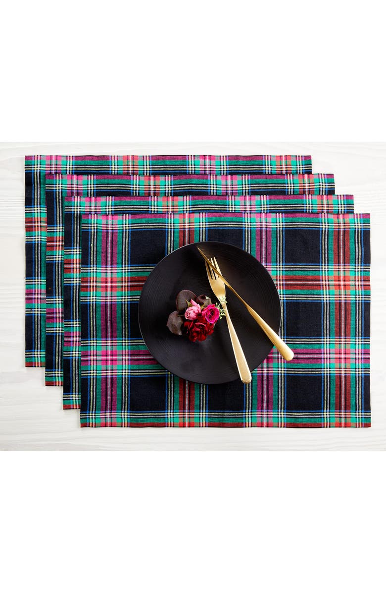 Solino Home Linen Placemats - Jewel Plaid, 14" x 19" Inch, Main, color, Black Jewel