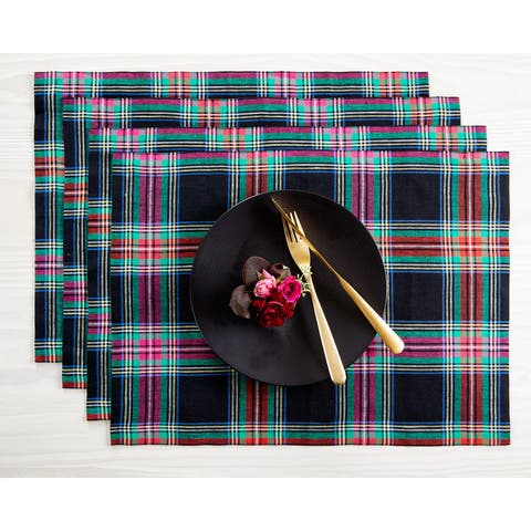 Linen Placemats - Jewel Plaid, 14" x 19" Inch