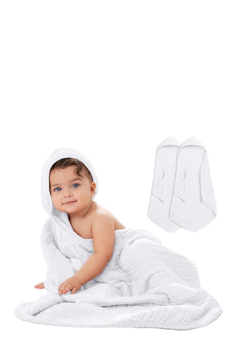 Comfy Cubs Hooded Baby Towels - 6 Layers, Pack of 2, Alternate, color, White