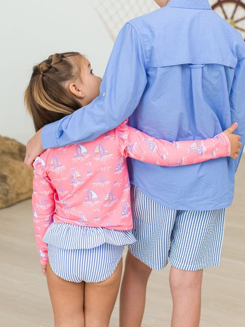 RUFFLEBUTTS RUFFLEBUTTS BABY/TODDLER GIRLS UPF50+ SUN PROTECTED SKIRTED FLUTTER LONG SLEEVE RASH GUARD BIKINI 