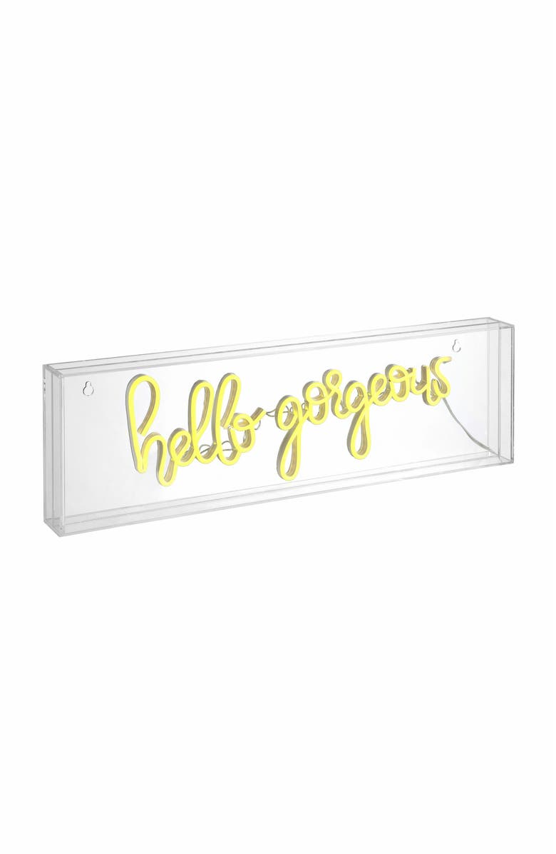 JONATHAN Y Hello Contemporary Glam Acrylic Box USB Operated LED Neon Light, Main, color, Yellow