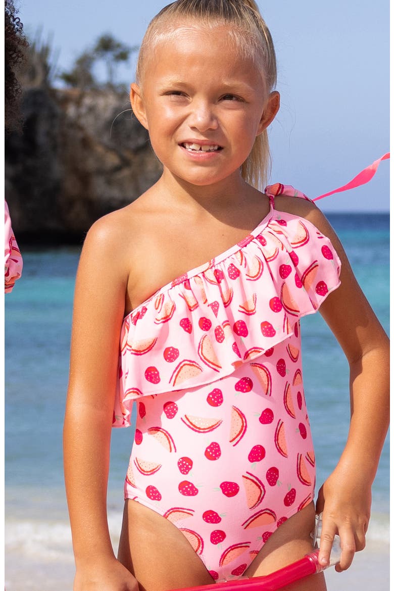 Berry Sweet Frill One-Shoulder One-Piece Swimsuit, Alternate, color, PINK