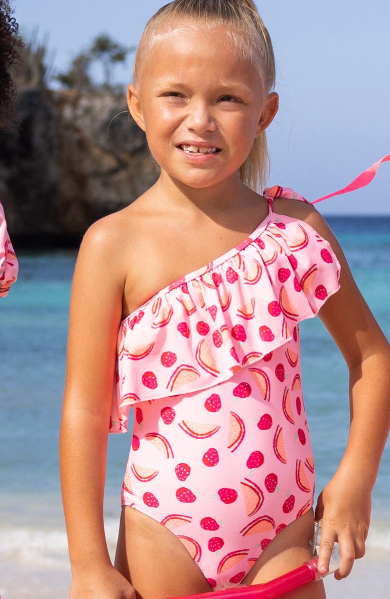 Snapper Rock Berry Sweet Frill One-Shoulder One-Piece Swimsuit, Alternate, color, Pink