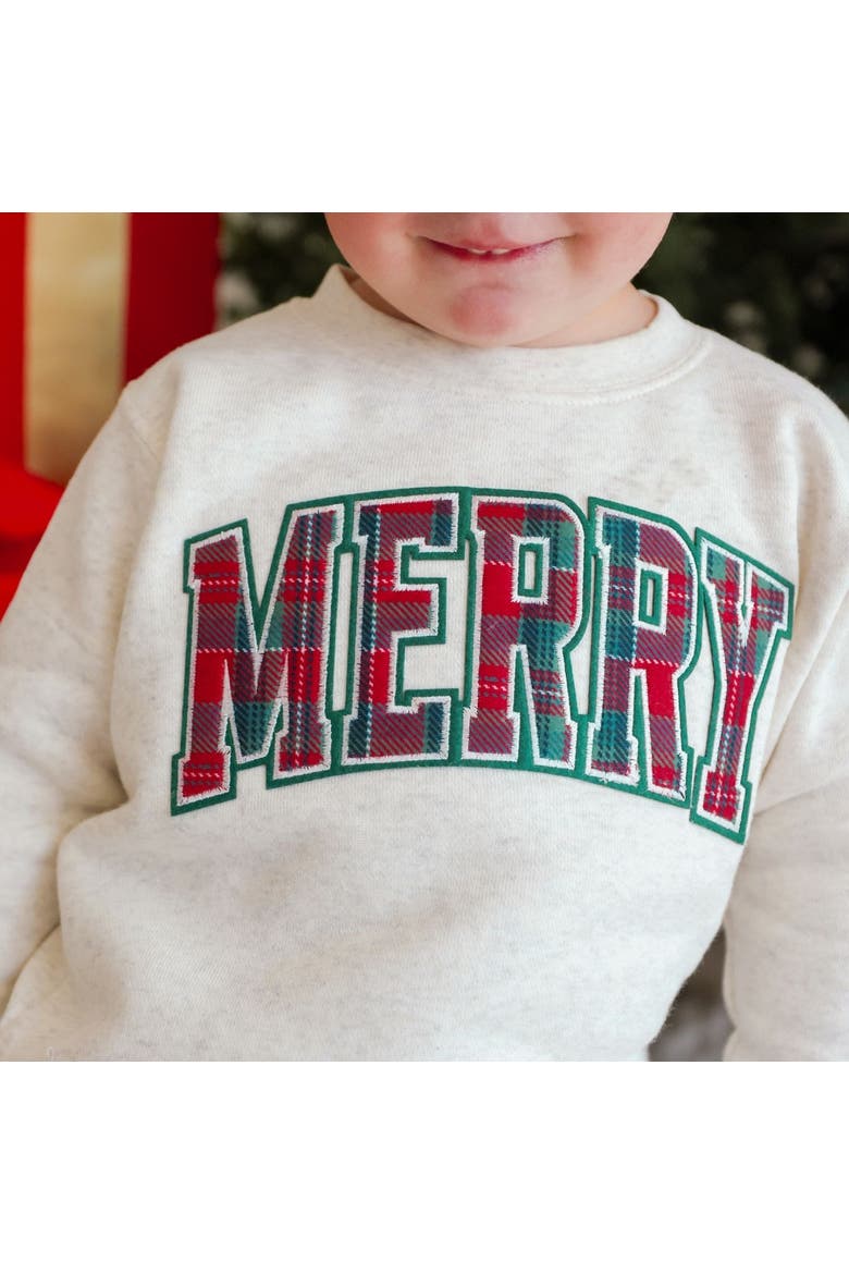 Merry Tartan Patch Christmas Sweatshirt, Alternate, color, Natural Heather