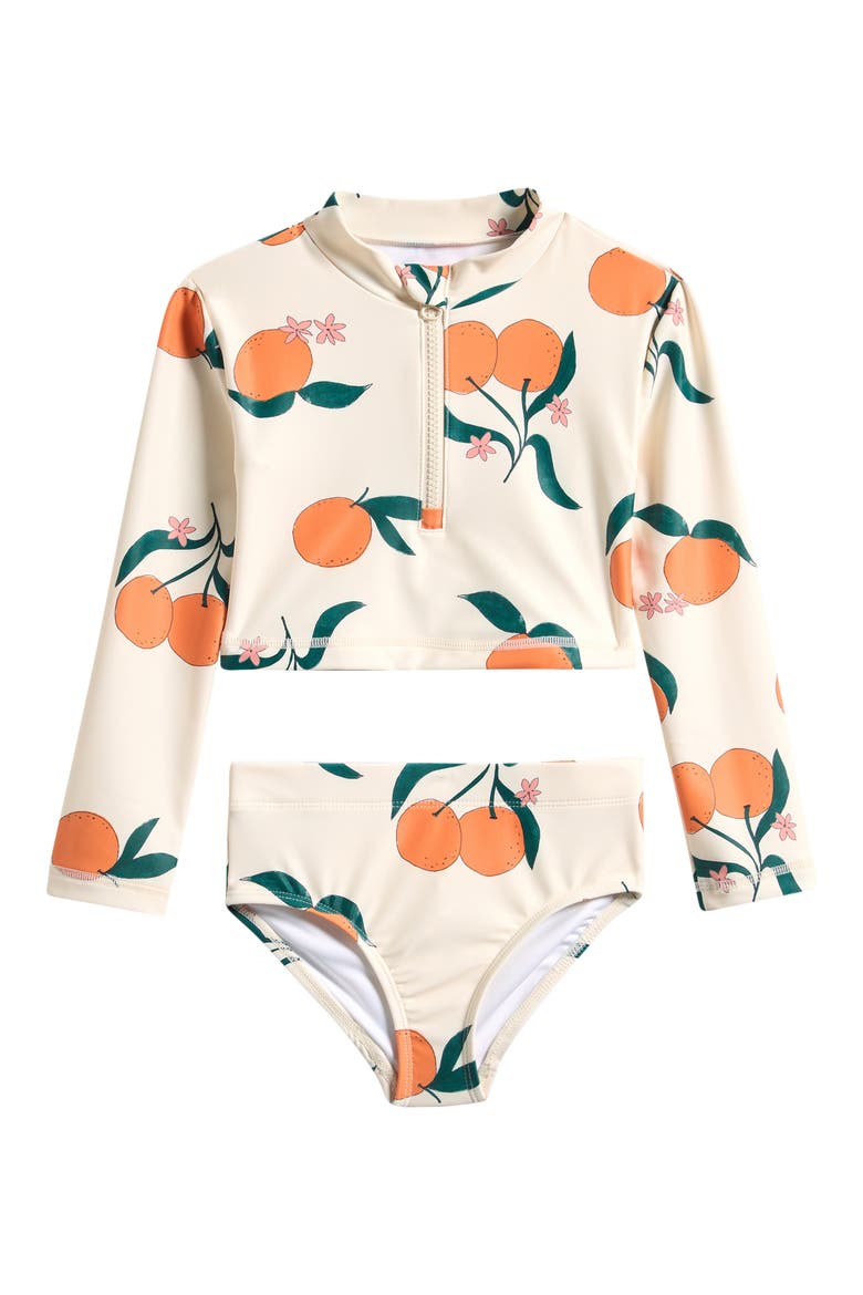 Kids' Long Sleeve Crop Two-Piece Rashguard Swimsuit, Main, color, WISHBONE PRINT