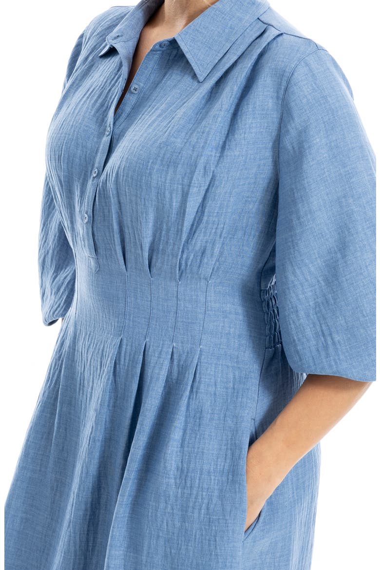 Balloon Sleeve Pleated Maxi Shirtdress, Alternate, color, HEATHER CHAMBRAY