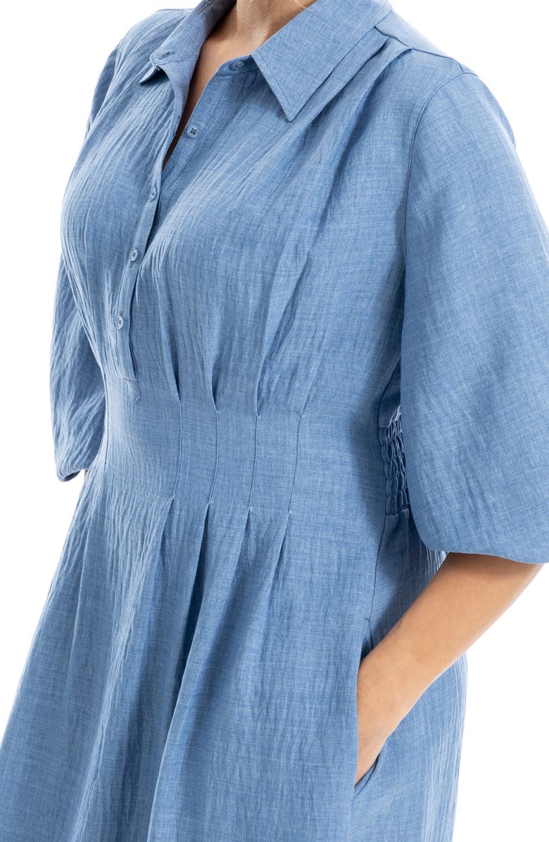 MAX STUDIO Balloon Sleeve Pleated Maxi Shirtdress, Alternate, color, Heather Chambray