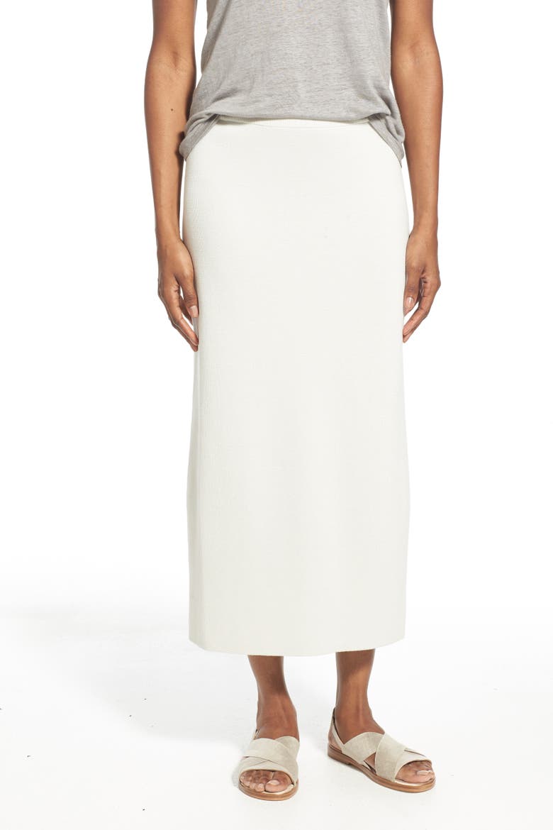 Silk & Cotton Interlock Knit Pencil Skirt, Alternate, color, BONE