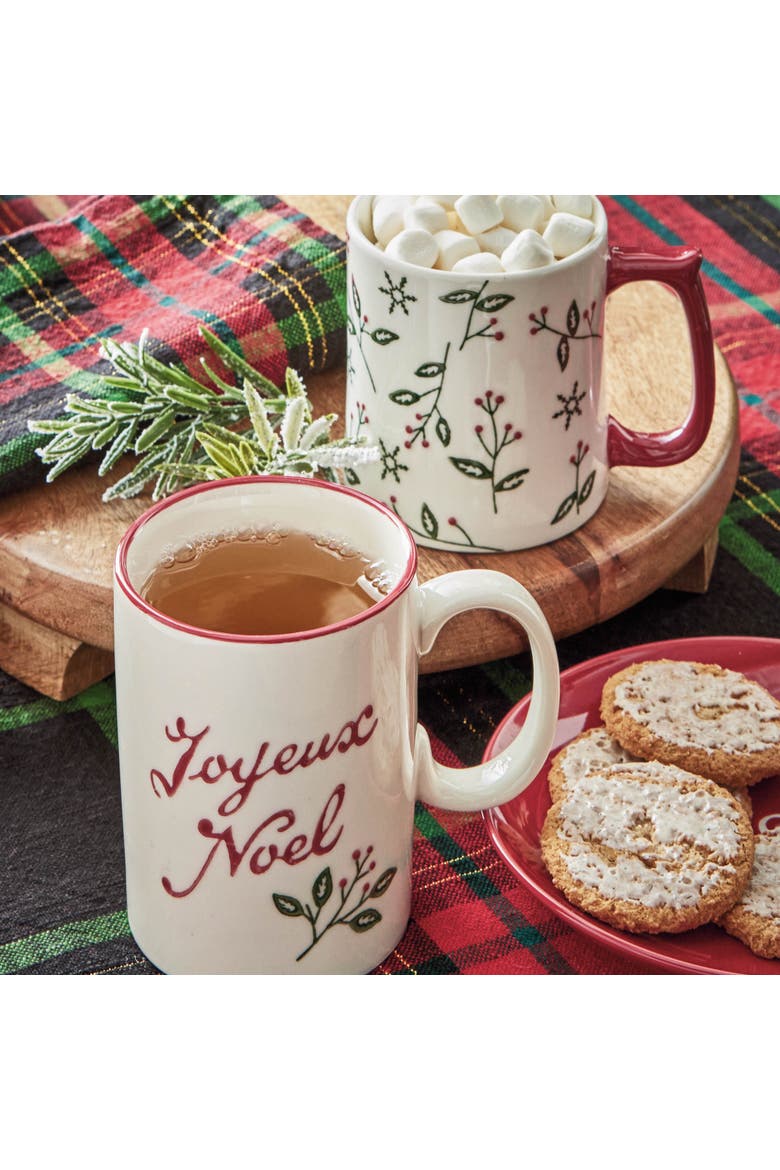 Joyeux Noel Christmas Mug Multicolor Ceramic Holiday Gift, Alternate, color, White