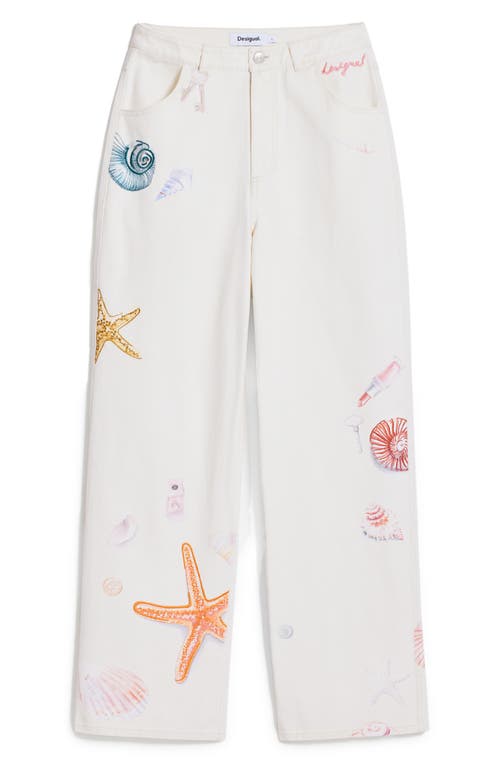 Desigual Mixed Print Jeans In White