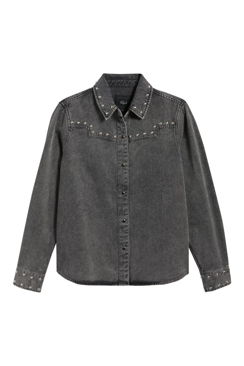 Vinea Stud Accent Western Snap-Up Denim Shirt, Alternate, color, BLACK