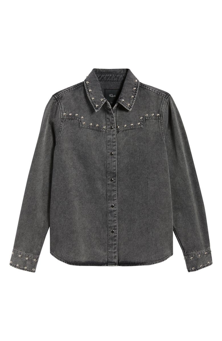 Rails Vinea Stud Accent Western Snap-Up Denim Shirt, Alternate, color, Black