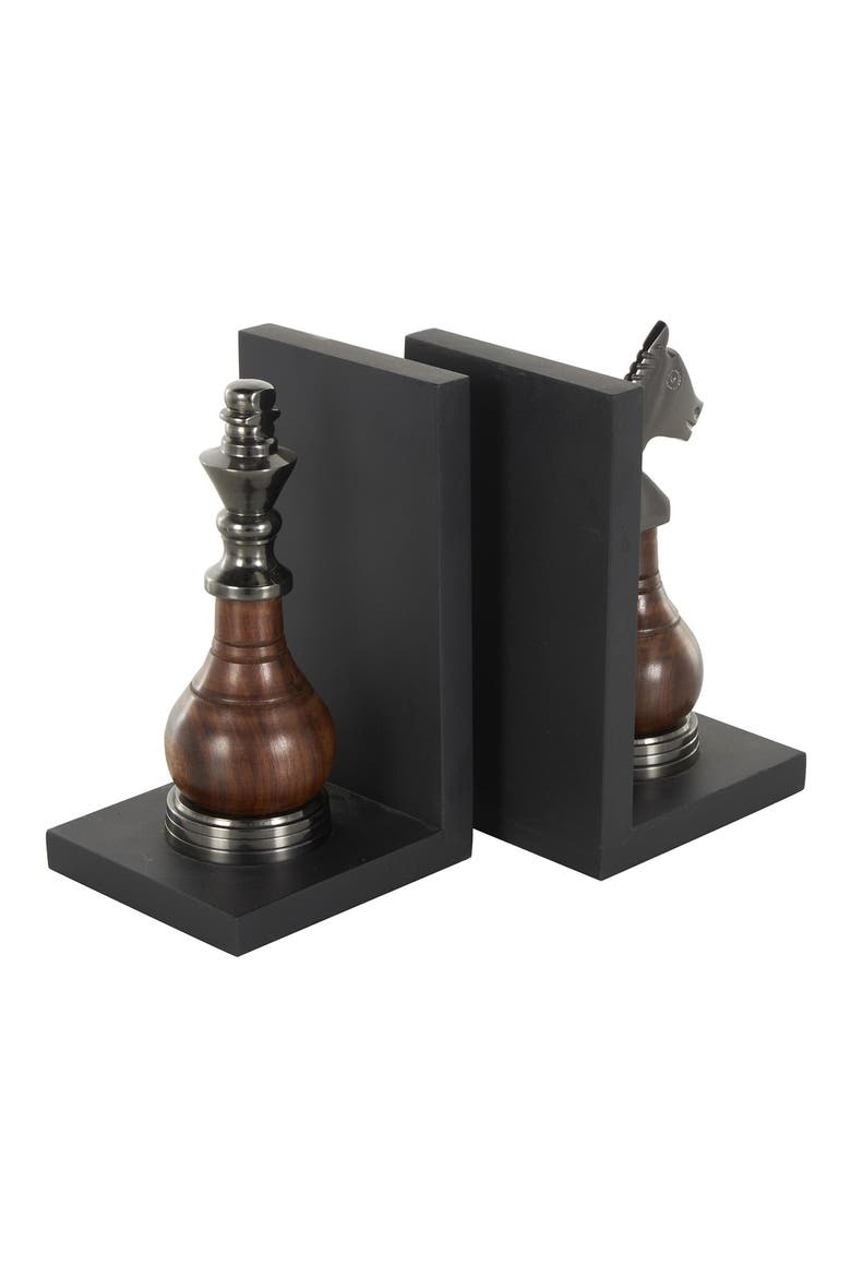 Chess Board Set of 2 Metal Bookends, Alternate, color, BLACK