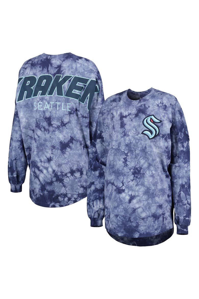 Women's Fanatics Branded Deep Sea Blue Seattle Kraken Crystal-Dye Long Sleeve T-Shirt, Main, color, Navy